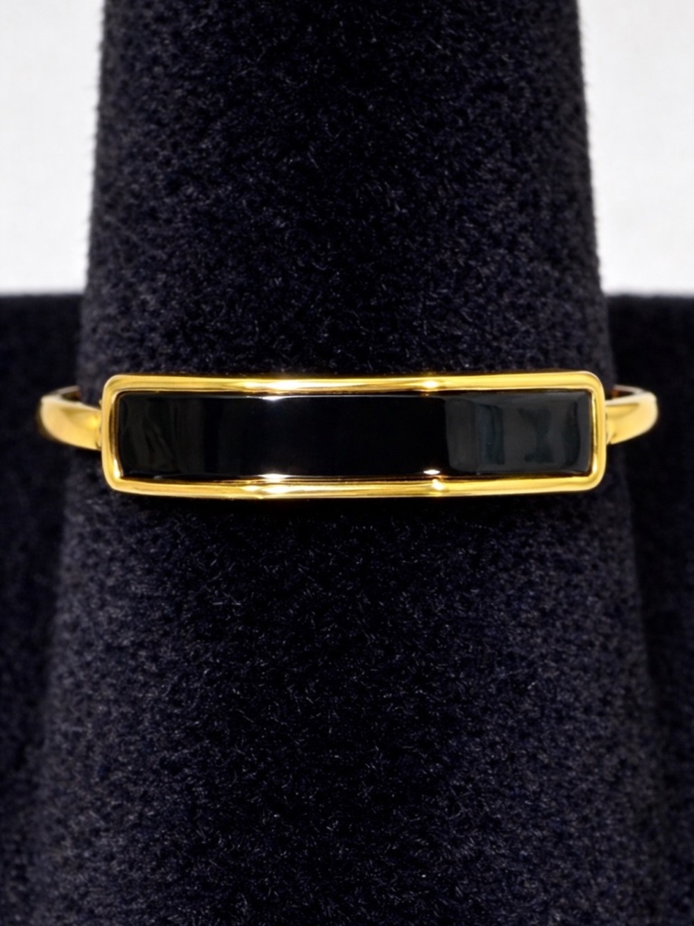Gold Tone Ring w Onyx Inlay Rectangular | Minimalist | Size 7.25 | EUC